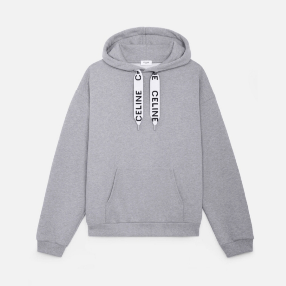 Celine Gray Hoodie with Logo Drawstrings